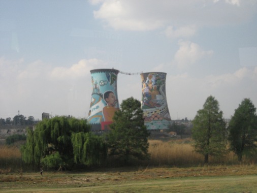 Murals on towers